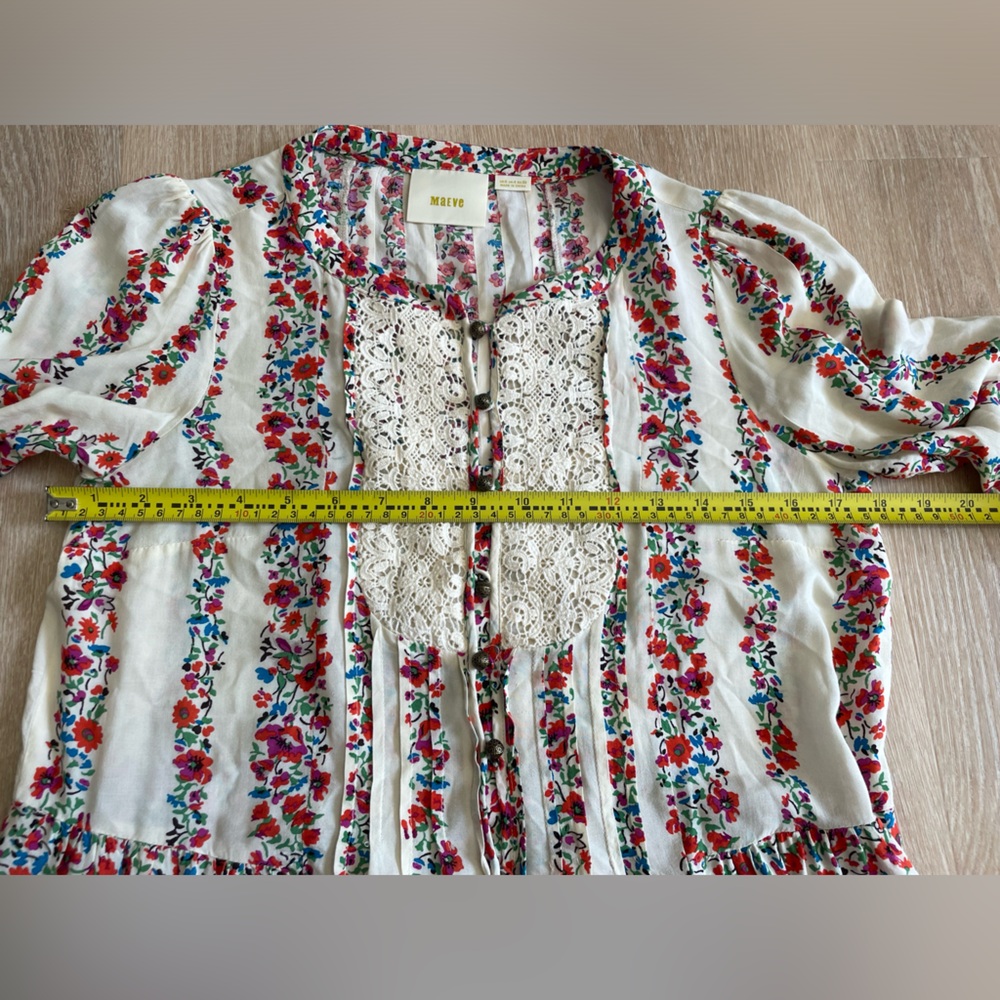 Anthropologie Maeve Womens Top Size 0 Button Hiver Boho Cottagecore Blouse Lace - Picture 13 of 14